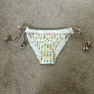 Victoria's Secret M Yellow Pineapple Blue Pom Pom Tie Cheeky Bikini Bottoms NEW‎